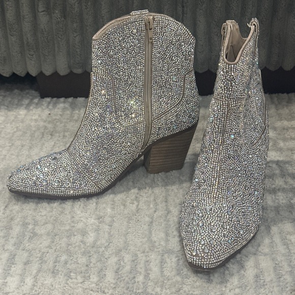 Cushionaire Sparkly Rhinetsone Western Ankle Boots Rodeo Concert Women's Size 8 - Picture 14 of 16